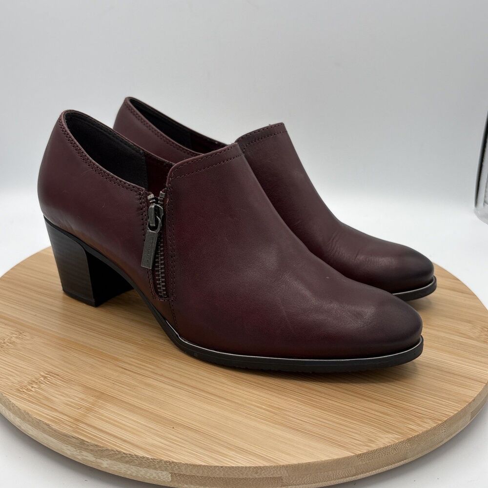 Tamaris Burgundy Leather Ankle Boots EU 39 US 8 Chelsea Zip Booties Germany